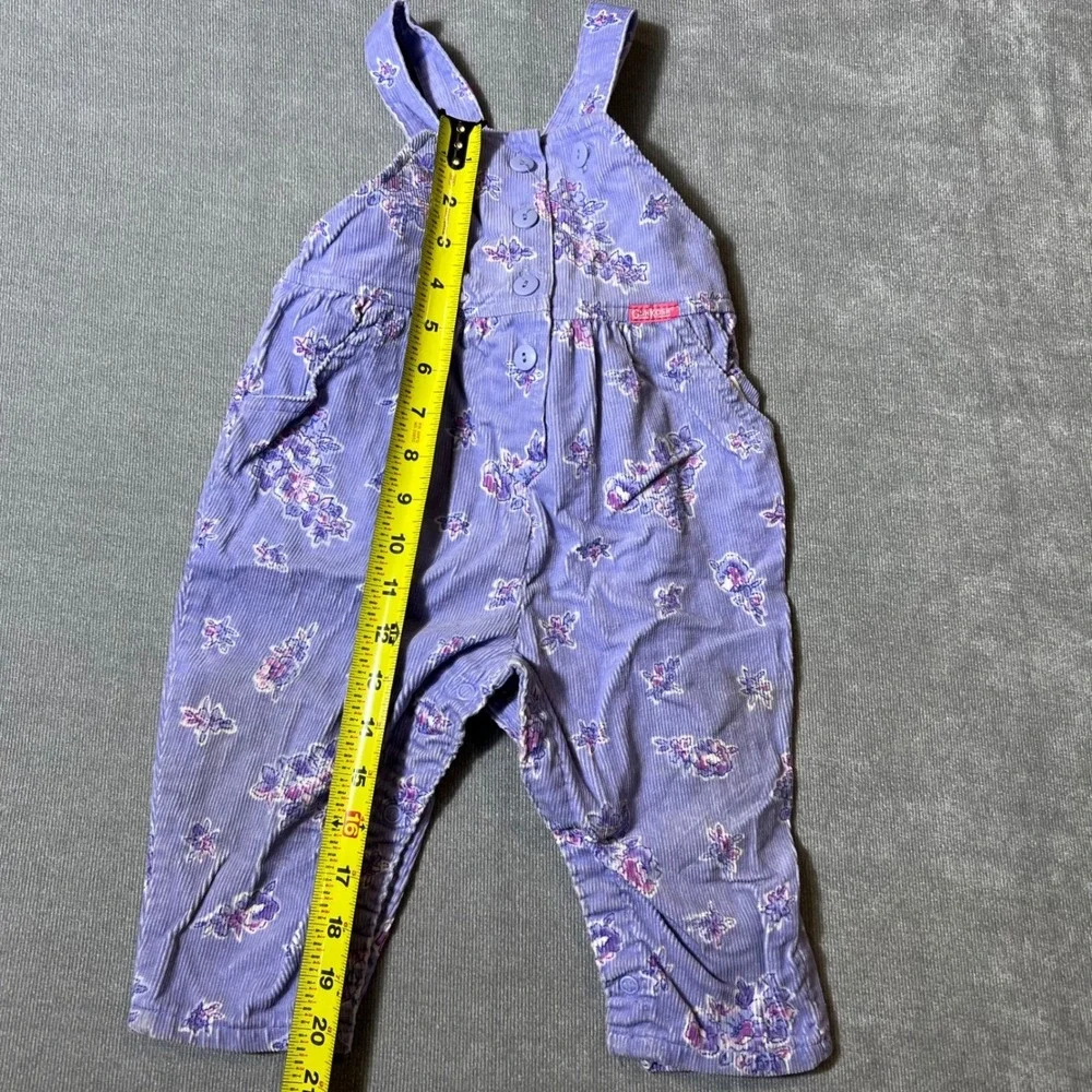 Vintage OshKosh Bgosh Girls Lavender Floral Corduroy Overalls Made in USA 24M
